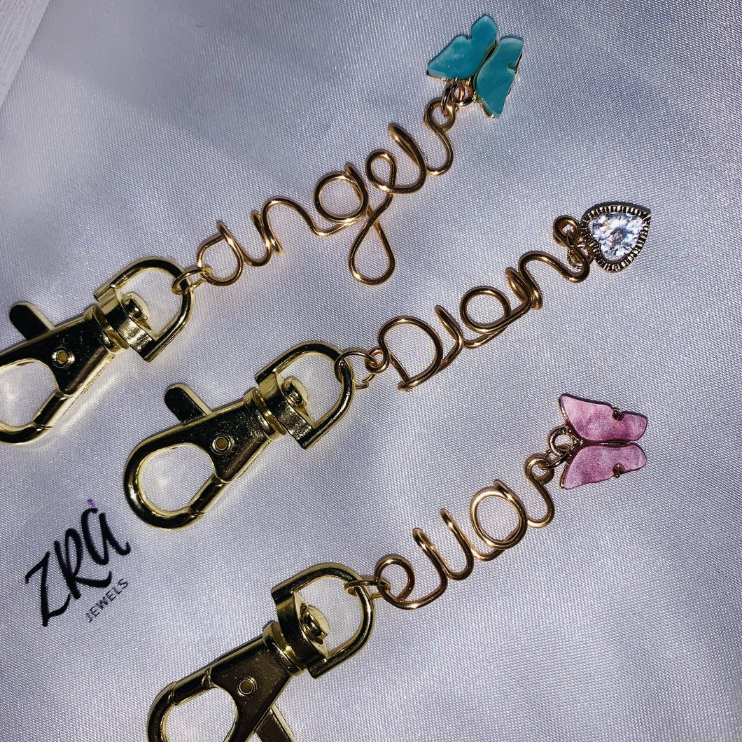 Gold Butterfly Name Keychain