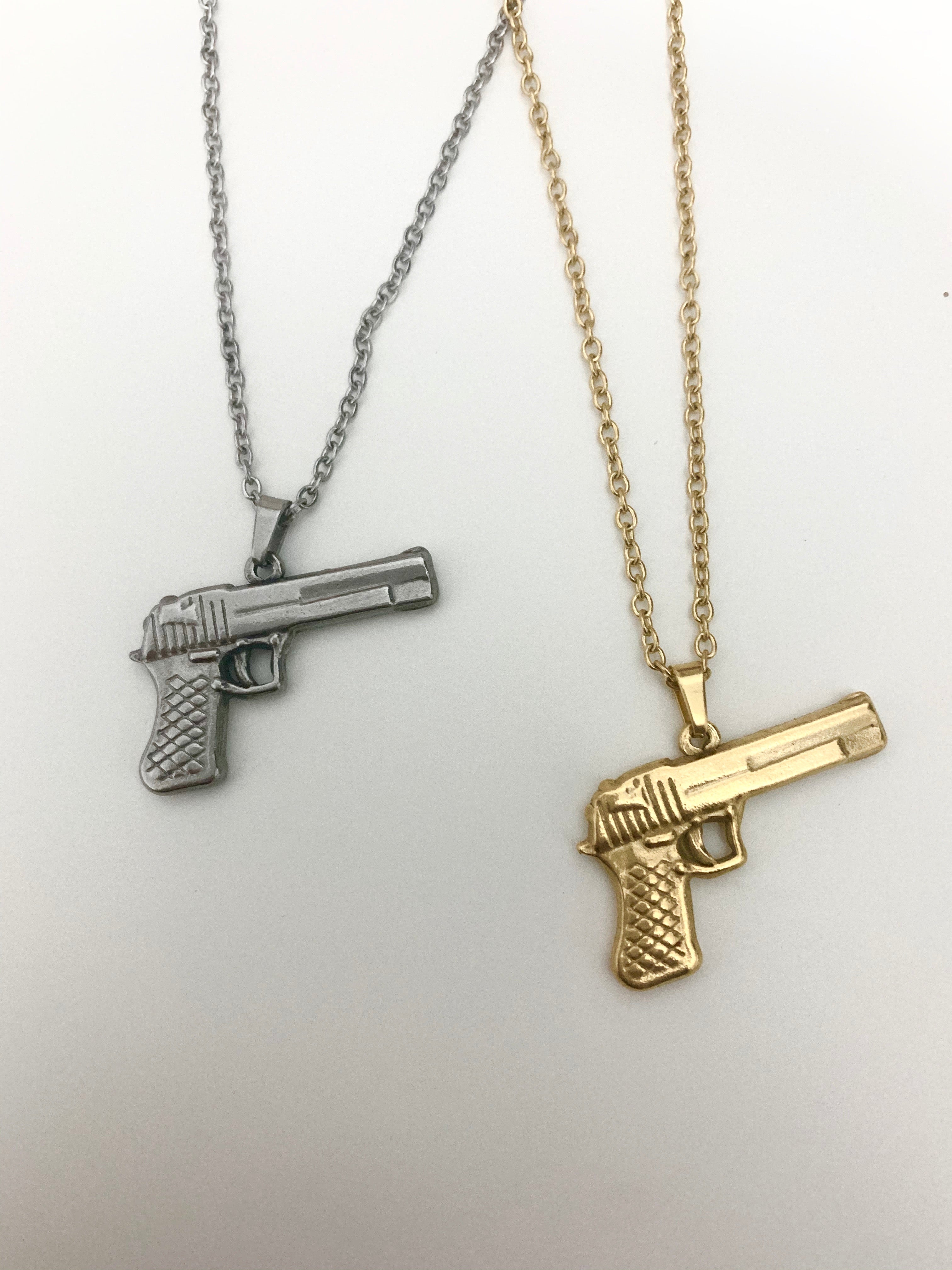 Hip Hop Gold color stainless steel Gun Pendants Necklace with full  rhinestone For Men women Jewelry - AliExpress