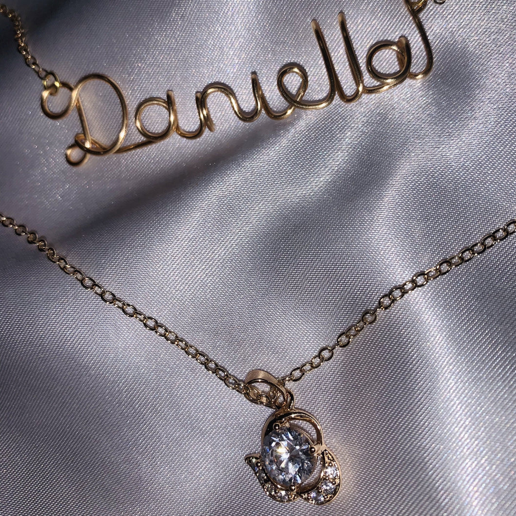 Golden Diamond & Name Necklace